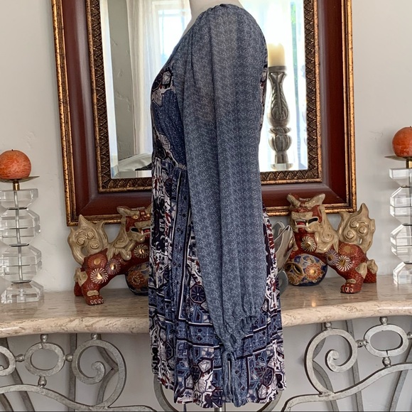 FREE PEOPLE Print Dress Boho Sheer Long Sleeves - Picture 5 of 12